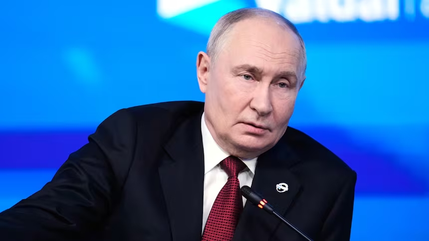 Russian President Vladimir Putin is seen speaking in Moscow